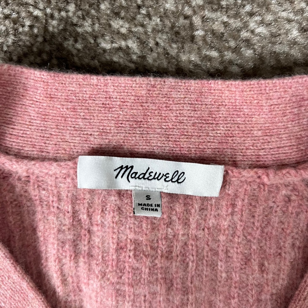 Madewell Pink Ribbed Knit Lyle Henley Sweater Womens Small Merino Wool Blend - Picture 2 of 6